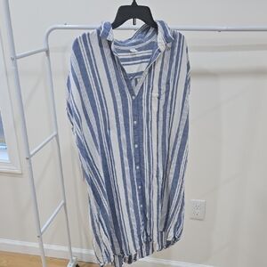 Blue and White Striped Button-Up Shirt